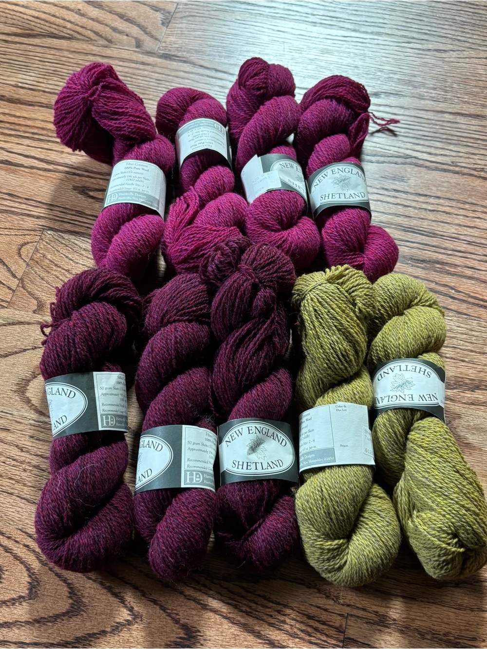 Harrisville Yarns Lot of 9 New England Shetland Green Magenta Wool Fingering NWT